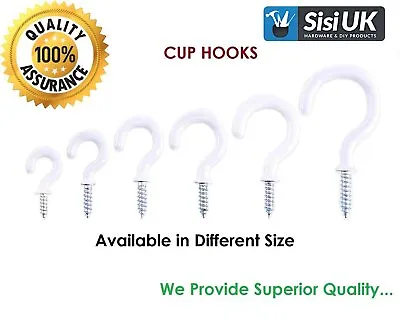 Cup/ Hooks Pvc  ( White )  Strong Screw In Plastic Coated Hang Peg - New !!! • £4.15