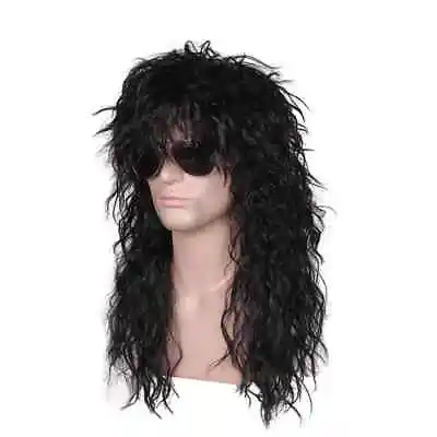 Funny Halloween Cosplay Wigs Men Women Long Curly Black Rocker Costume Wigs • $19.06