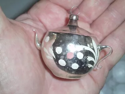 Vintage Mercury Silver Tea  Pot Christmas Ornament~hand Painted | Germany 1930's • $18.90