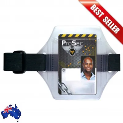 Vertical Armband Security ID Card Photo Badge Holder Clear + Black Elastic Strap • $4.90