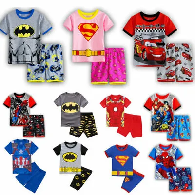 Kids Boys Cartoon Batman Pyjamas Set T-shirt Shorts Nightwear Summer Soft Outfit • £10.97