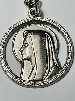 Vintage Lourdes Blessed Mother Mary Charm Necklace Miracle Grotto~ Gun Metal 20” • $10.50