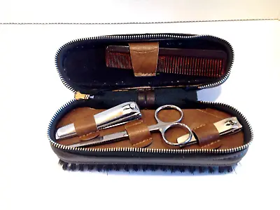 Vintage Travel Grooming Kit With Brush Nail Clippers Trimming Scissors & Comb • $32.99