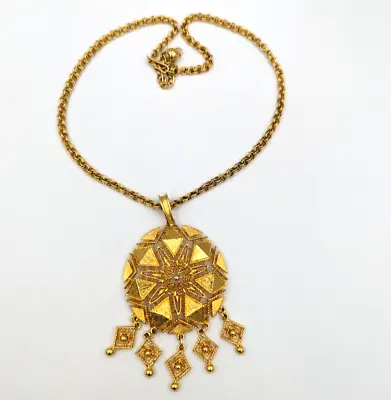 Vintage Etruscan Revival Statement Necklace Gold Tone Unmarked Hook Clasp • $55