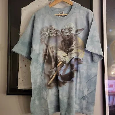 Vintage Star Wars Empire Strikes Back Yoda 1997 Made In USA Liquid Blue XL Shirt • $145