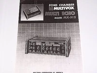 Multivox MX-312 Echo Chamber PDF Owner And Service Manuals • $20