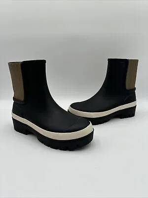 Tory Burch Four Weather Hurricane Black Block Rubber Ankle Boots Size 7 • $89.99