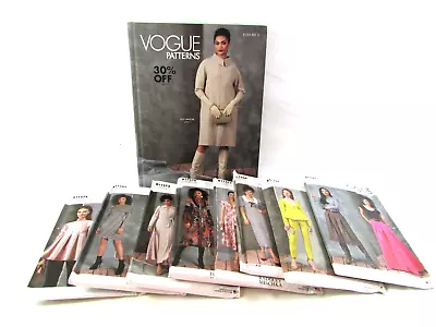 Lot Of 8 Designer Vogue Various Uncut Sewing Patterns And Sizes W/ HC Book- New • $39.96