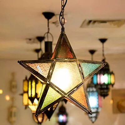 Hanging Candle Moroccan  Glass Five-Pointed Star Shaped Tealight-Holder8923 • $16.96
