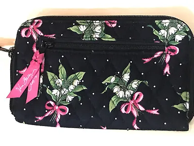 Vera Bradley Quilted Wallet Black Floral Ribbons Card Slots Money Pocket Zippers • $15