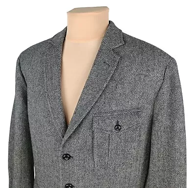 Barbour Polo Club Mens Gray Wool Herringbone Tweed Sport Blazer Jacket Size XXL • $115