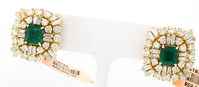 GIA Certified Heavy 18K YG 10.63CT VS Diamond & Emerald Cluster Earrings • $15218