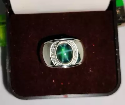 Green Star Sapphire Ring 925 Sterling Silver Men's Ring Statement Ring For Him • $119.99