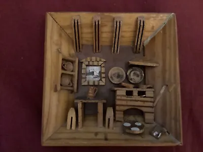 Mexican Artisan Vintage Wooden Wall Hanging Diorama Shadow Box 3D Kitchen 7”x7” • $5