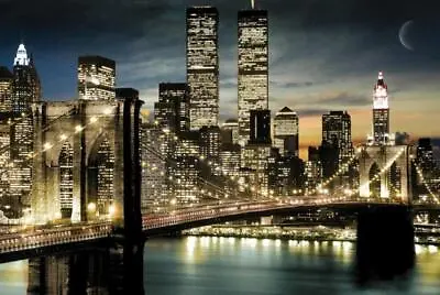 New York City Poster 24x36 Manhattan Skyline Twin Towers Brooklyn Bridge Art New • $18.95