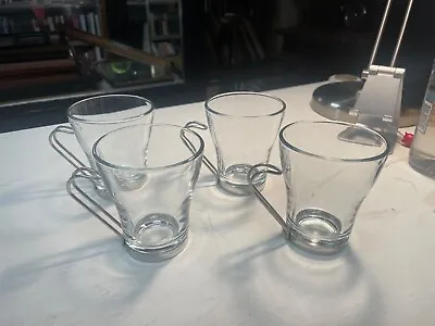 MCM Stainless Handled Glass Cups Italy Set Of Four • $15