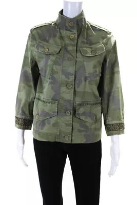 Masons Womens Green Camouflaged Studded Beaded Long Sleeve Jacket Size 42 • $40.81