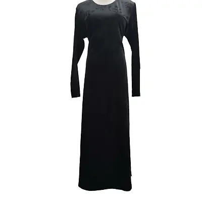 $80 • Buy Amanda Smith Black Velvet Maxi Dress Size L/XL Floral Print Vintage 90s