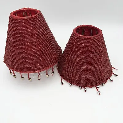 VINTAGE BEADED TABLE LAMP SHADE MINI RED Votive Candle Lamp Bead Fringe • $19