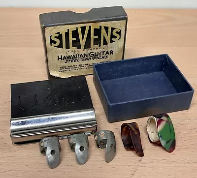 Vintage Stevens Hawaiian Guitar Steel And Picks In Original Box✨ • $25