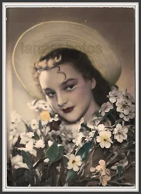 Pretty Girl Hat Studio Hand Tinted Colored Painted Unusual Weird Found Photo Art • $10.99