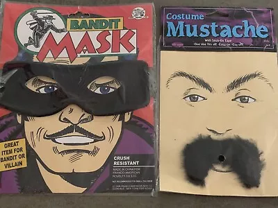 Black Eye Mask Adult Mens Bandit Lone Ranger Zorro Halloween And Mustache • $9