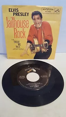 Elvis Presley 45 RPM  Jailhouse Rock & Treat Me Nice 1957 Picture Sleeve 47-7035 • $15