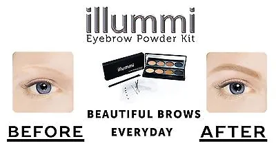£9.99 • Buy Illummi 24hr Eyebrow Powder Compact And 5 Stencil Kit 4 Mixed Colours With Brush