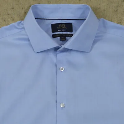 M&S Sartorial Shirt 17.5 Inch Collar Blue Herringbone Cotton Double French Cuff • £16.95