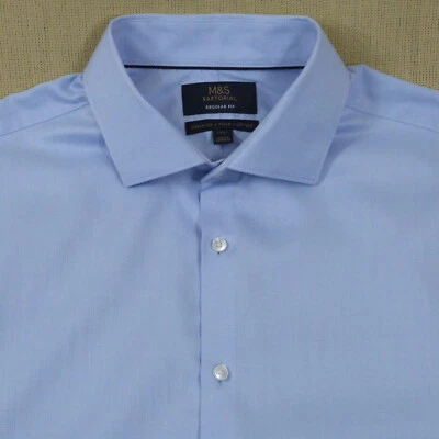M&S Sartorial Shirt 17.5 Inch Collar Blue Herringbone Cotton Double French Cuff • £16.95