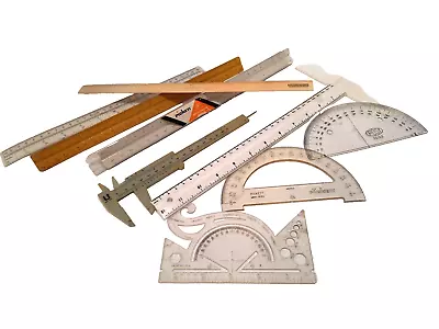 Vintage Drafting Rulers & Protractors Caliper Lot Of 9 Architect Collectibles • $24