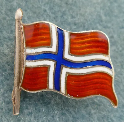 Norge Sterling Silver Enamel Norway Flag Pin Vintage Norwegian 925S • $125