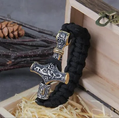 Mens Viking Mjolnir Bracelet Thor's Hammer Wristband Paracord. Made To Measure • £13.50