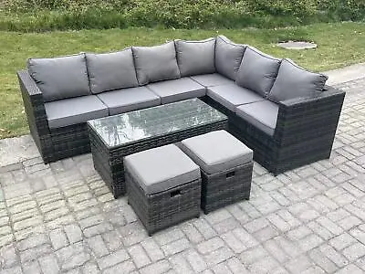 Fimous Rattan Garden Furniture Lounge Corner Sofa Set With Coffee Table Stools • £699