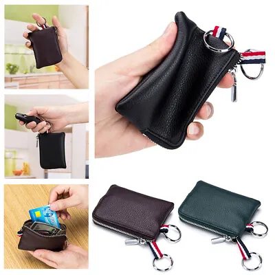 Mens Leather Coin Purse Change Pouch Wallet Zipper Card Holder With Key Chain US • $7.98