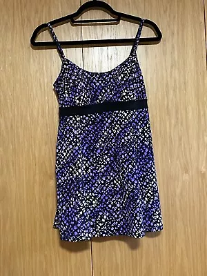 A Shore Fit Ladies Empire Waist Purple & Black Print Swimdress Size 8 ~ VGUC • $16.49