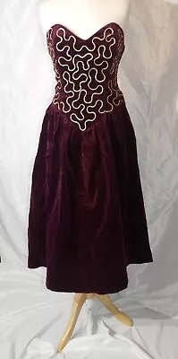 TRUE VINTAGE 80s PRINCIPLES BURGUNDY VELVET  BALLERINA GOWN DRESS UK 14 • £30