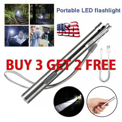 5  LED USB RECHARGEABLE MINI FLASHLIGHT Stainless Steel Pen Light 1000 Lumens • $5.99