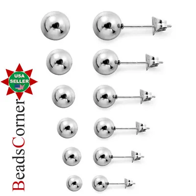 Surgical 316L Stainless Steel Ball Stud Earrings Round Men Women 2PC • $6.49