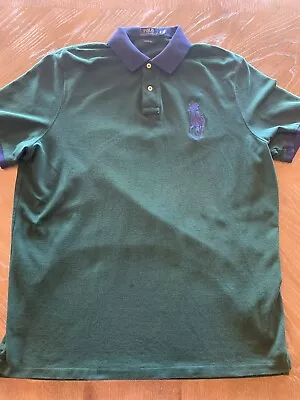 Polo Ralph Lauren Polo Shirt Big Pony Men’s Size XL Green POLO Spellout Collar • $14.99