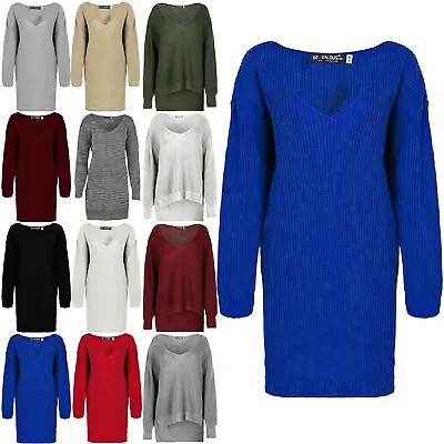 £8.99 • Buy Womens V Plunge Oversized Jumper Ladies Dress Baggy Chunk Knit Long Sweater Top
