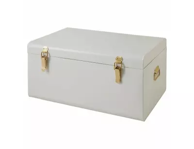 Oversized Linen Metal Storage Trunk With Orange Interior By Peyton - In White • £62.99