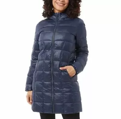 Aventure Ladies 3/4 Length Puffer Jacket Navy Night Blue Size Medium • $39.99