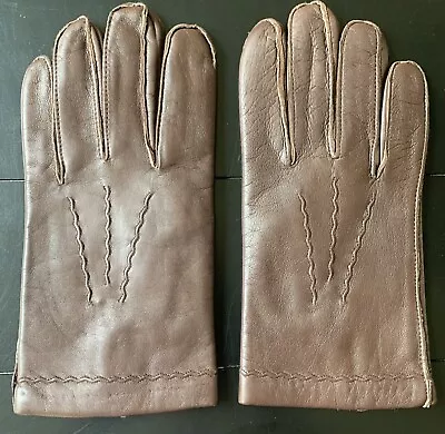 Don Loper VTG Genuine Leather Brown Leather Lined Gloves Size Large Hong Kong • $14