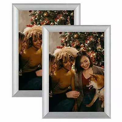 2 Pack Aluminum Metal 5x7 Picture Frame Ivory Mat For 4x6 Wall/Tabletop Silver • $18.99