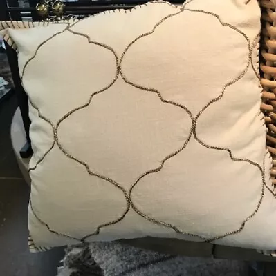 Pottery Barn Tile Pillow Cover Beige 22 Sq Embroidered Moroccan Khaki Gold New • $23.62