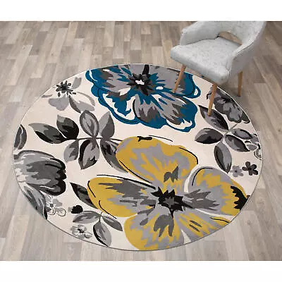 Rugshop Round Jute Rug Modern Floral Design Area Rugs Round Carpet Rugs For Sale • $92.40