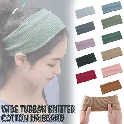 Elastic Cotton Wide Headband Turban Style Hairband For Women Girls Solid Colour • $2.99