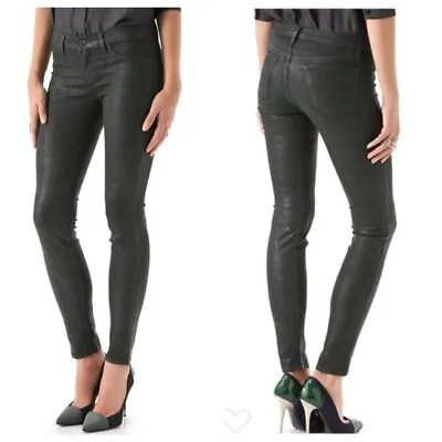 J Brand 901 Super Skinny Jeans Coated Green Faux Leather Low Rise Womens 28 • $29.92