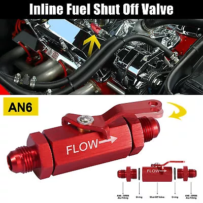 AN6 6AN 3/8  Inline Fuel Shut Off Valve Flow Cut Male Fitting W/ Cable Lever Red • $16.49